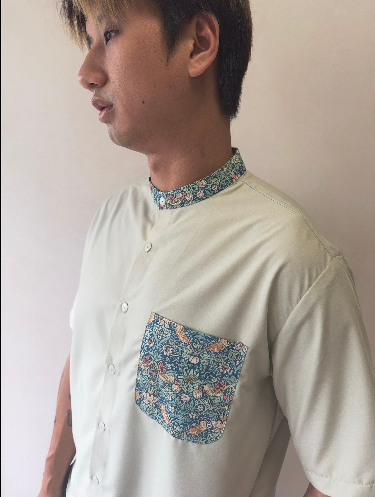 Mandarin Collar with Pocket Shirt - Liberty Strawberry Thief