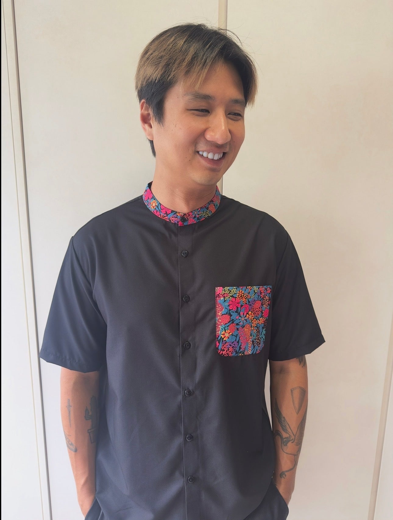Mandarin Collar with Pocket Shirt - Liberty Ciara