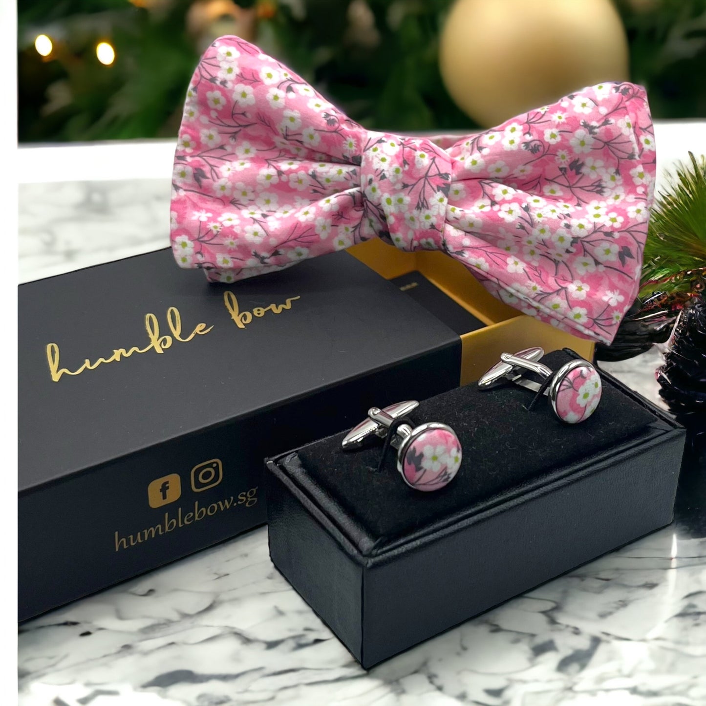 Bow Tie & Cufflinks Matching Set - Liberty Mitsi Pink
