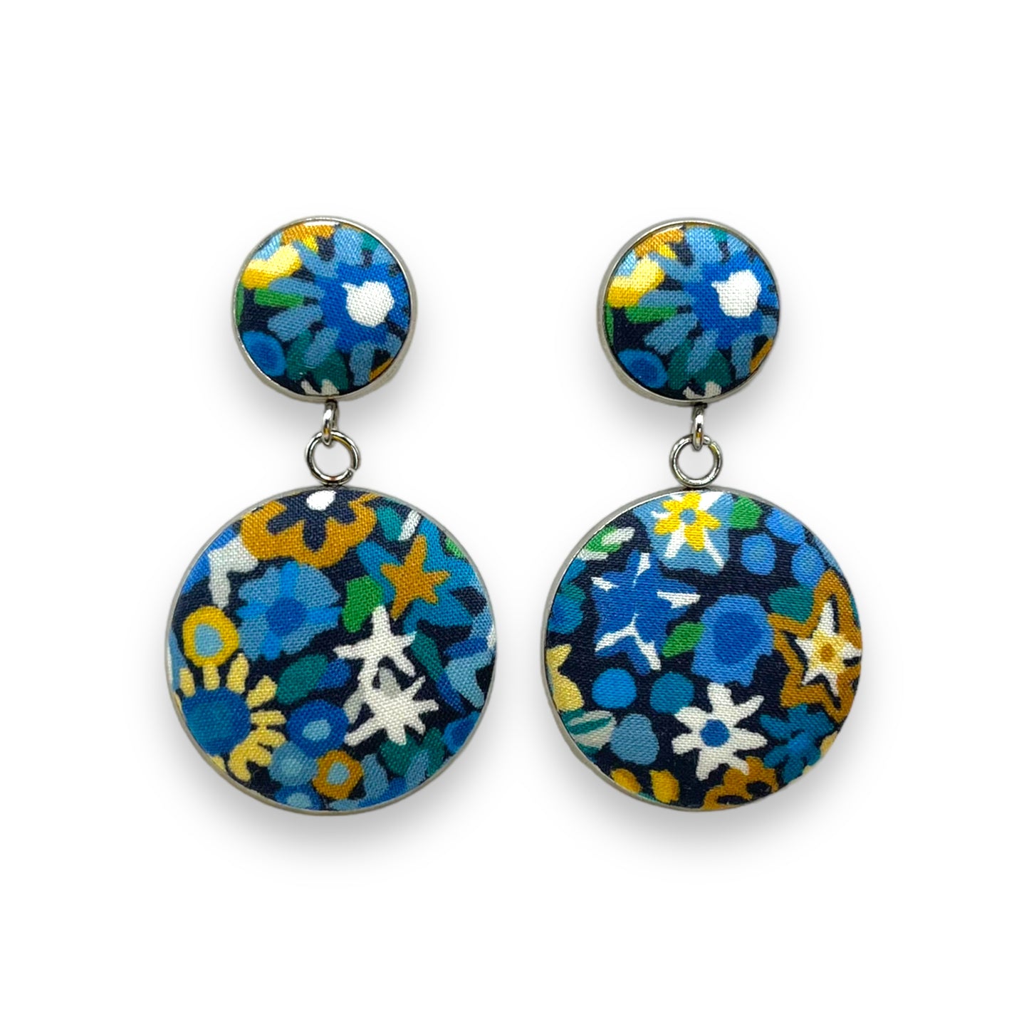 Button Earrings - Liberty Dazzle Blue