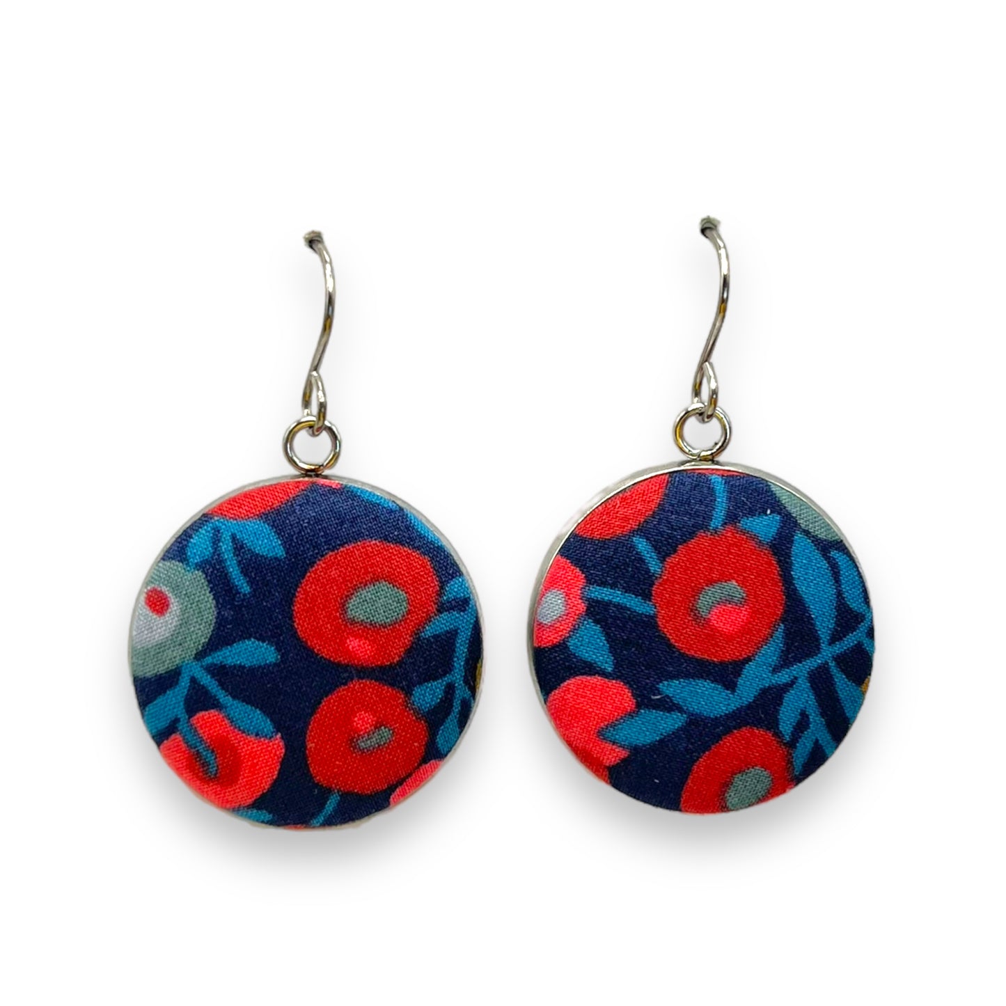 Button Earrings - Liberty Wiltshire Navy