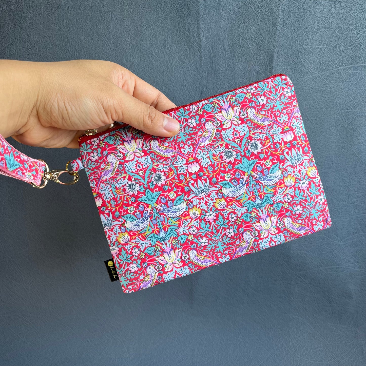 Wristlet Zip Pouch - Liberty Strawberry Thief Red