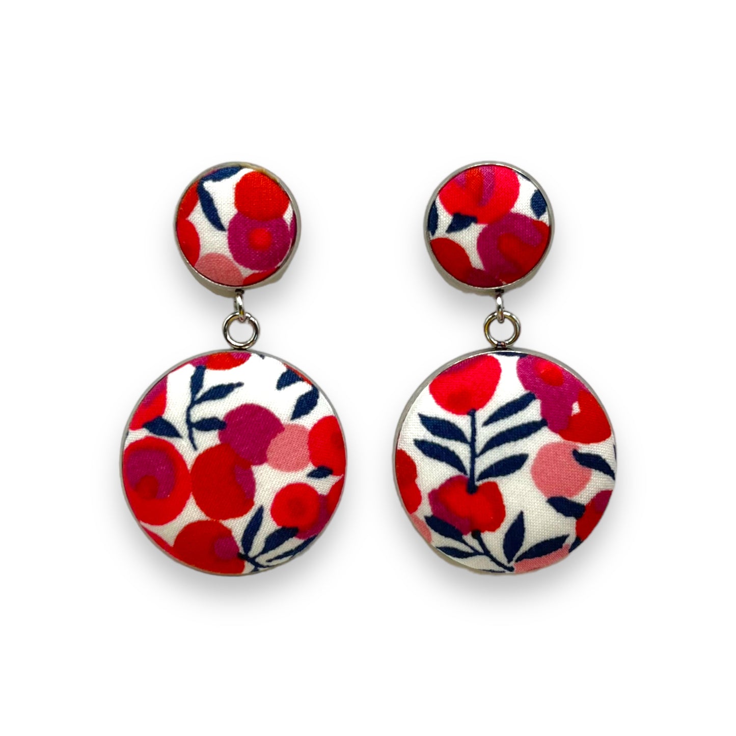 Button Earrings - Liberty Wiltshire Red