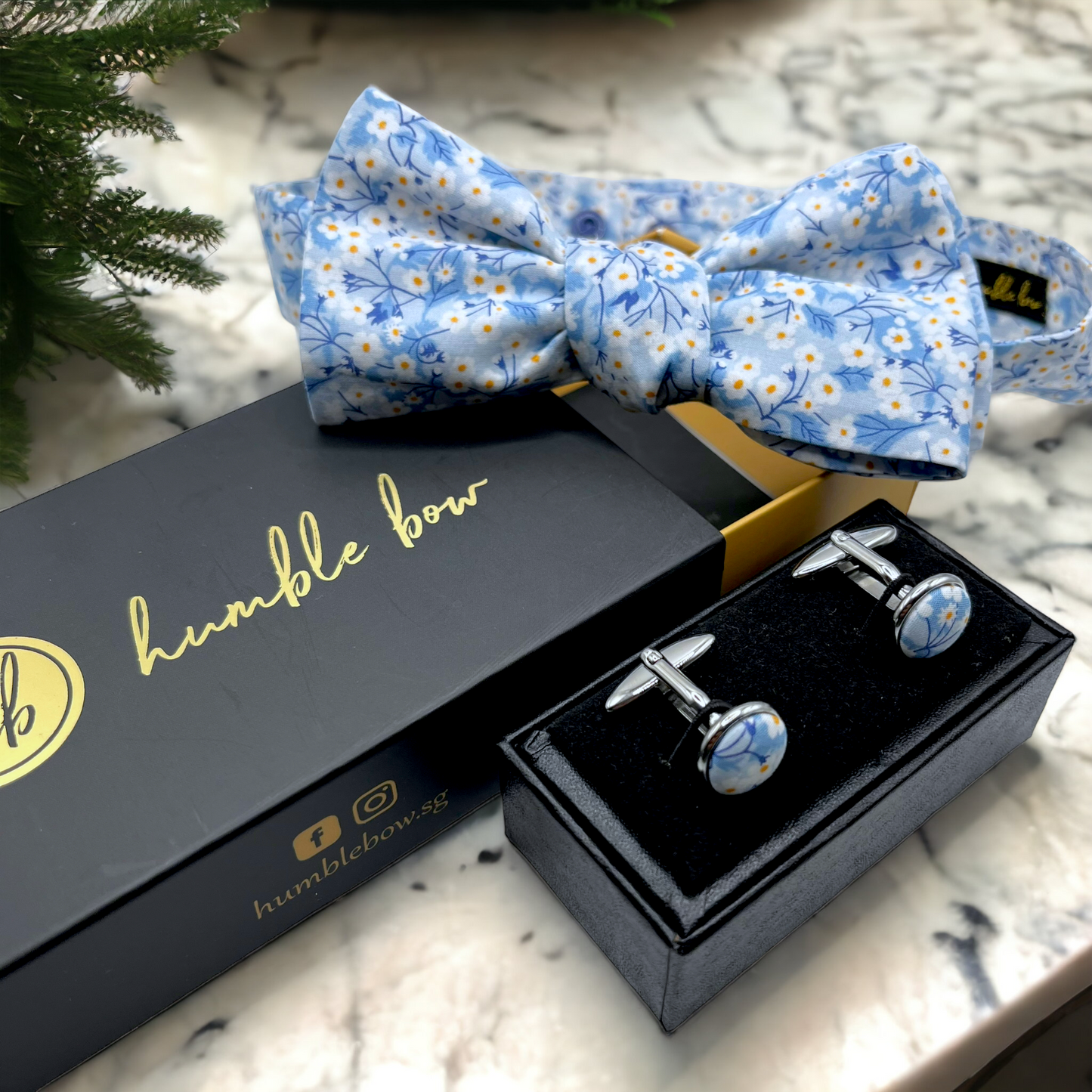 Bow Tie & Cufflinks Matching Set - Liberty Mitsi Blue