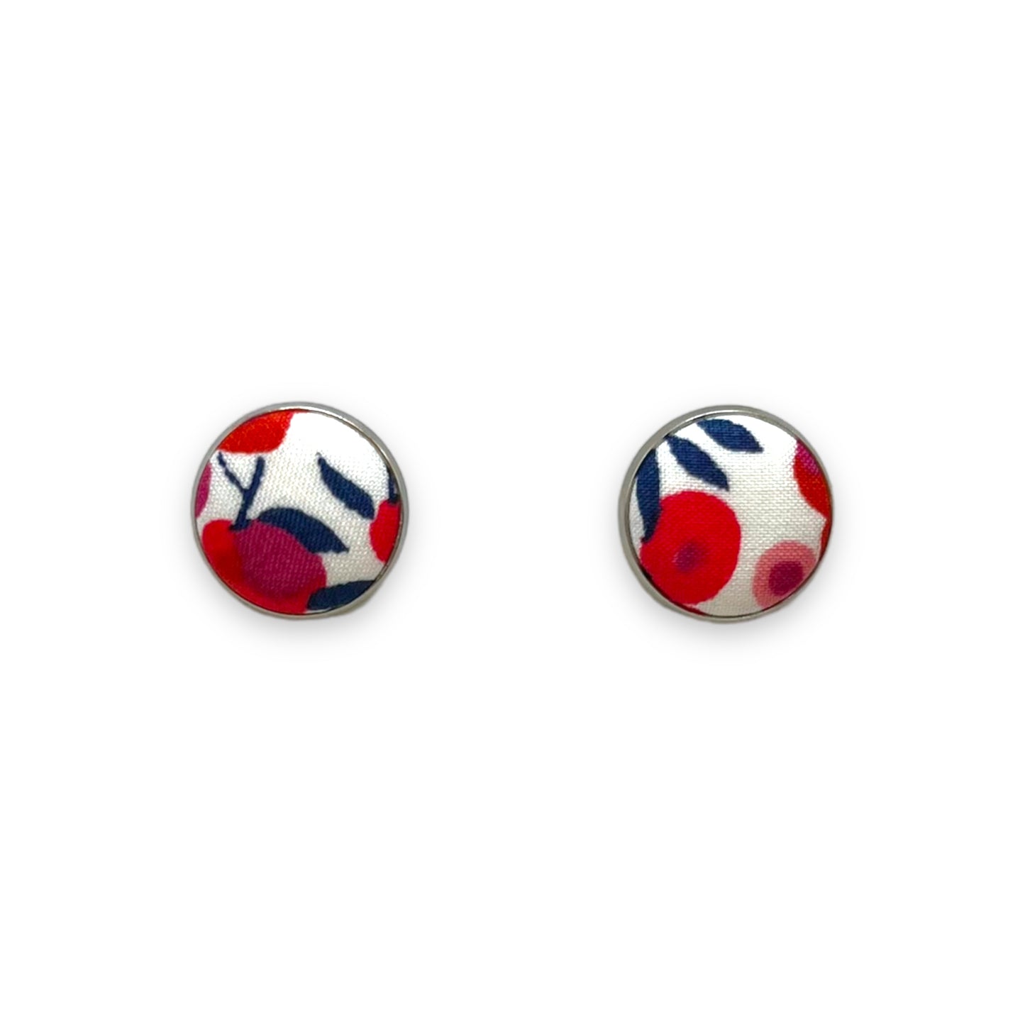 Button Earrings - Liberty Wiltshire Red