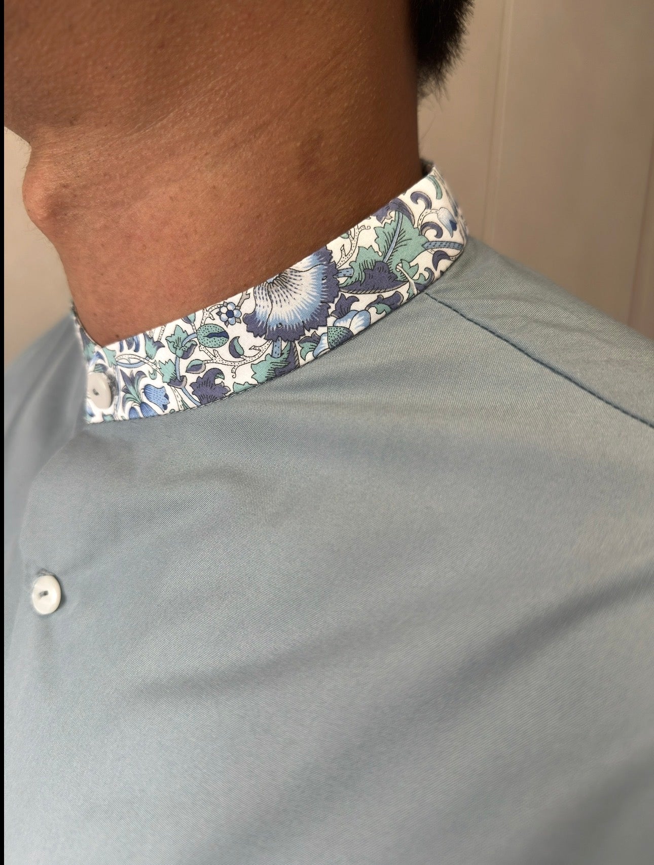 Mandarin Collar with Pocket Shirt - Liberty Lodden