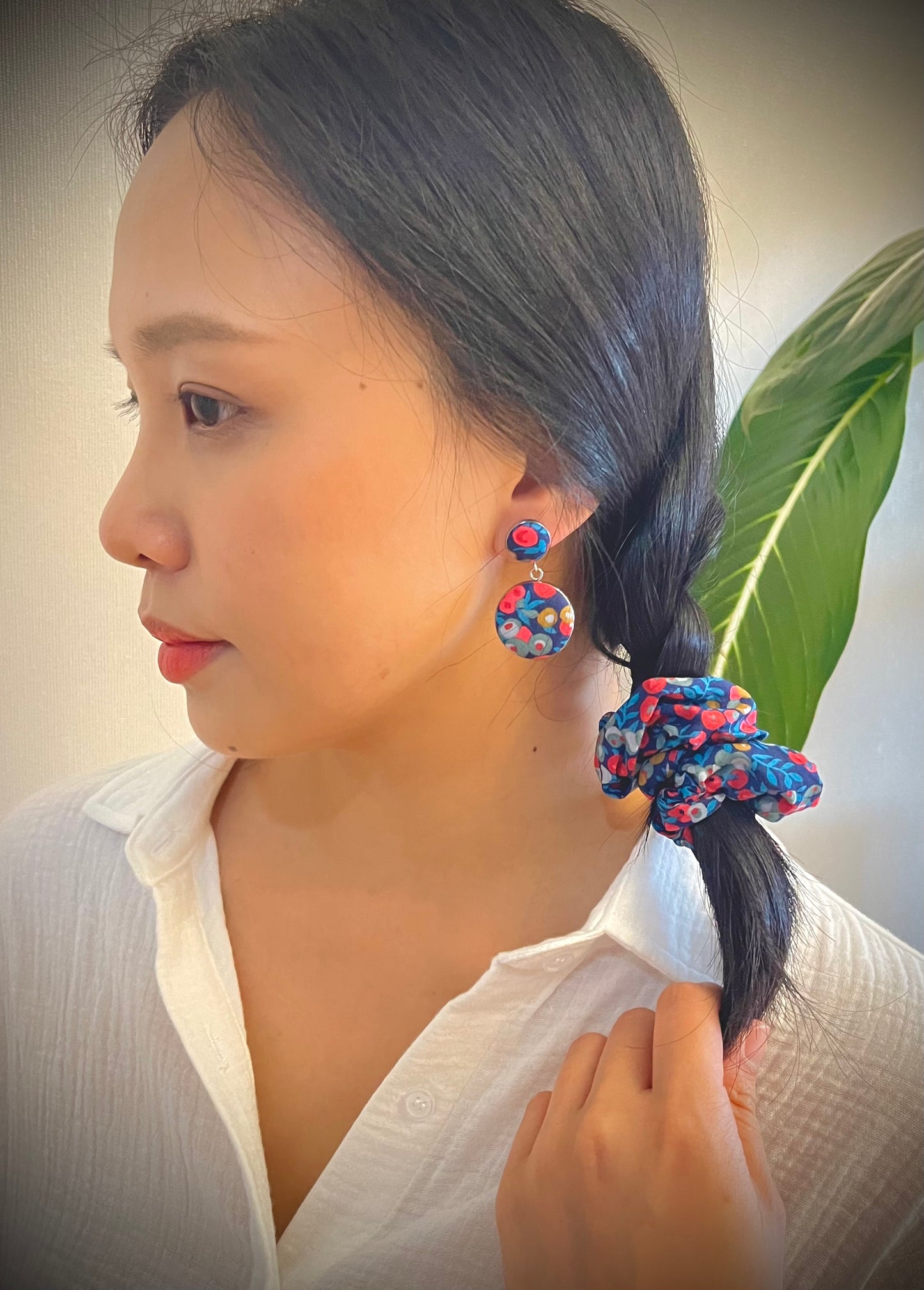 Button Earrings - Liberty Wiltshire Navy