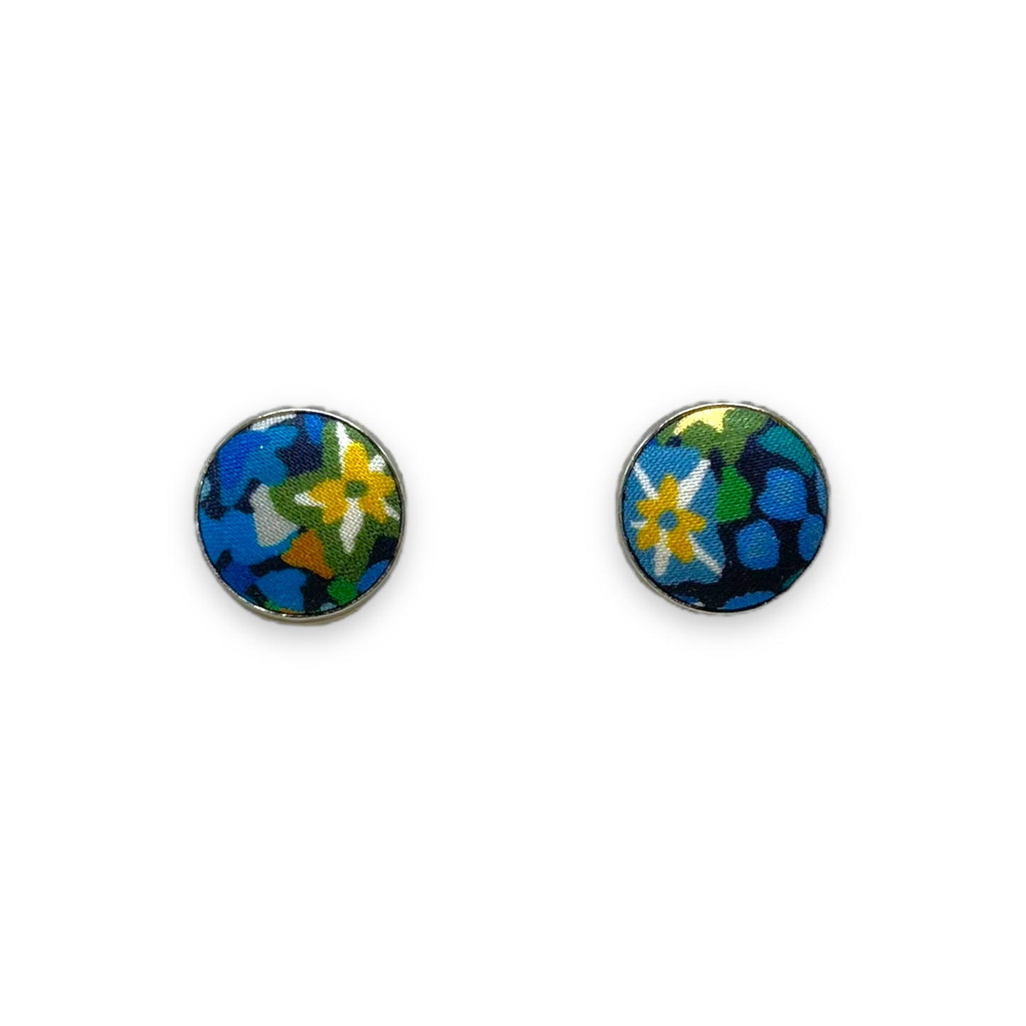 Button Earrings - Liberty Dazzle Blue