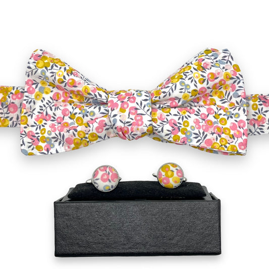 Bow Tie & Cufflinks Matching Set - Liberty Wiltshire Bud Pink