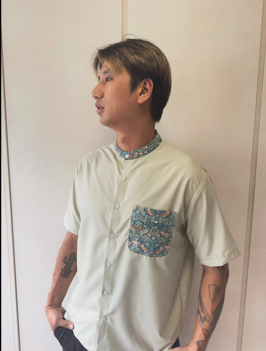 Mandarin Collar with Pocket Shirt - Liberty Strawberry Thief