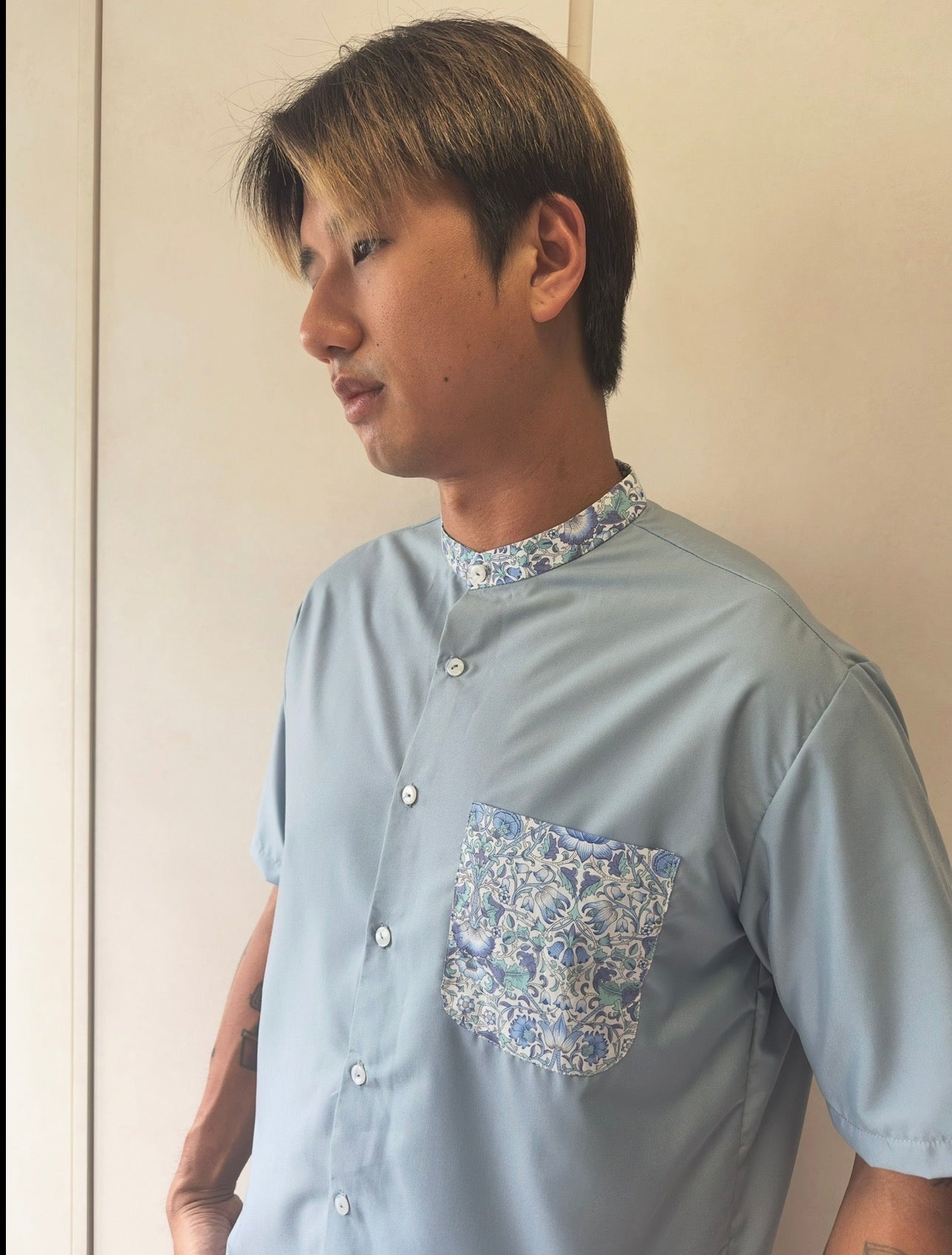 Mandarin Collar with Pocket Shirt - Liberty Lodden