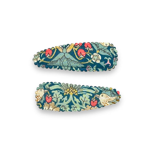 Snap Hair Clips - Liberty Strawberry Thief Teal