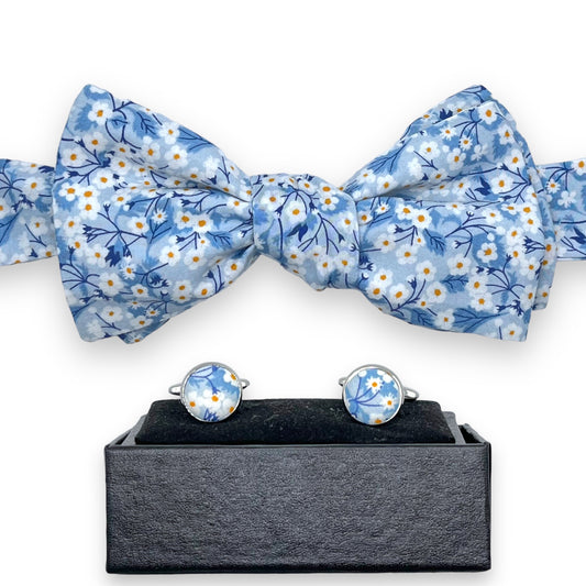 Bow Tie & Cufflinks Matching Set - Liberty Mitsi Blue