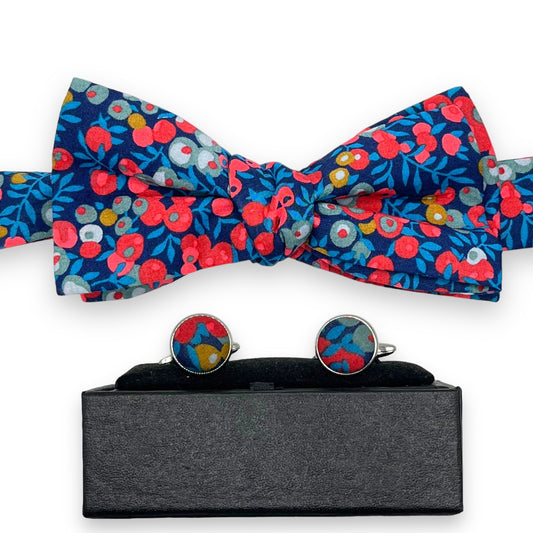 Bow Tie & Cufflinks Matching Set - Liberty Wiltshire Navy