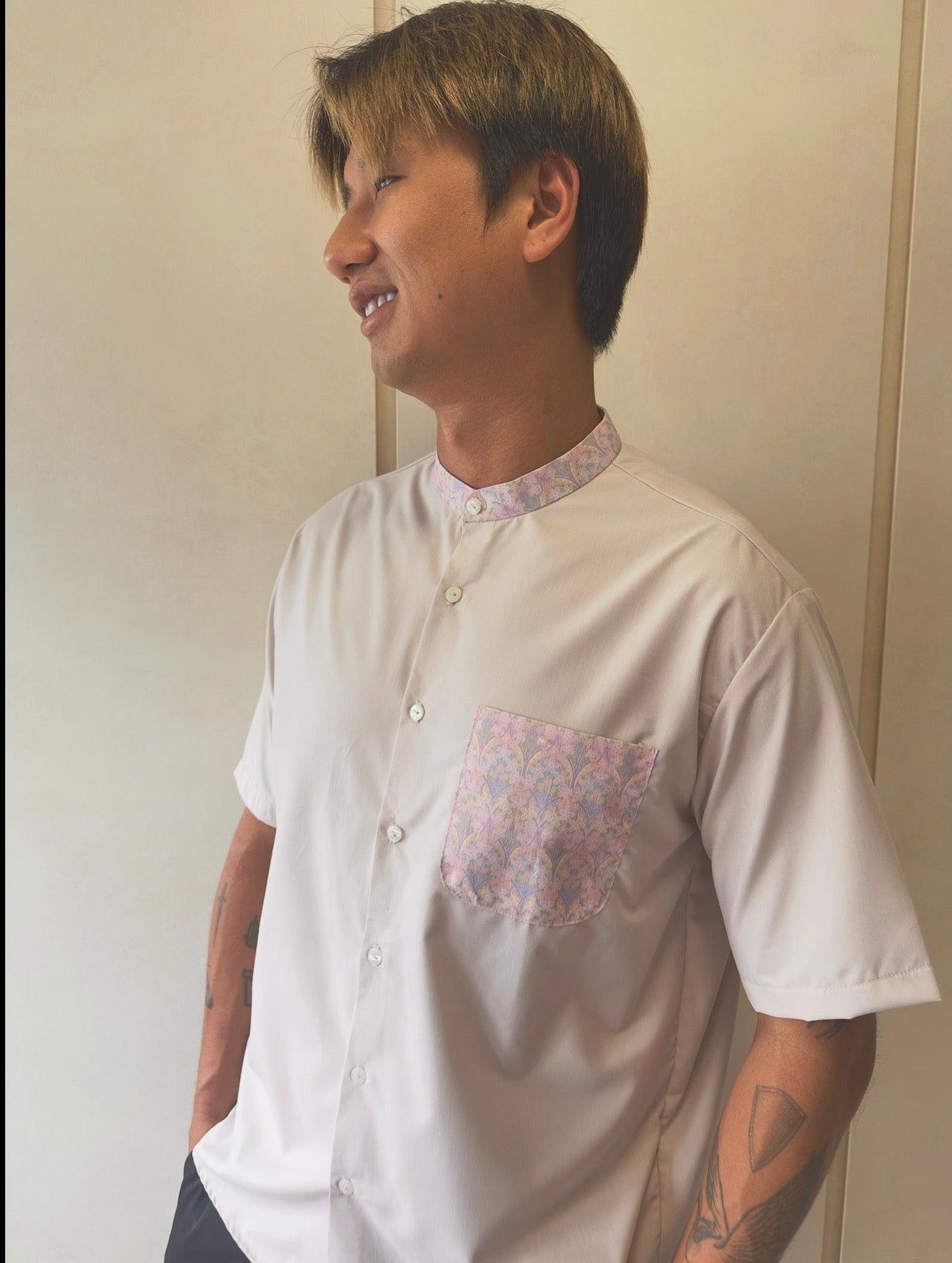 Mandarin Collar with Pocket Shirt - Liberty Iona