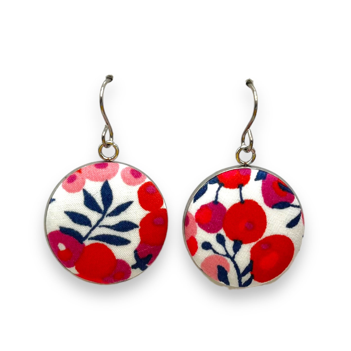 Button Earrings - Liberty Wiltshire Red