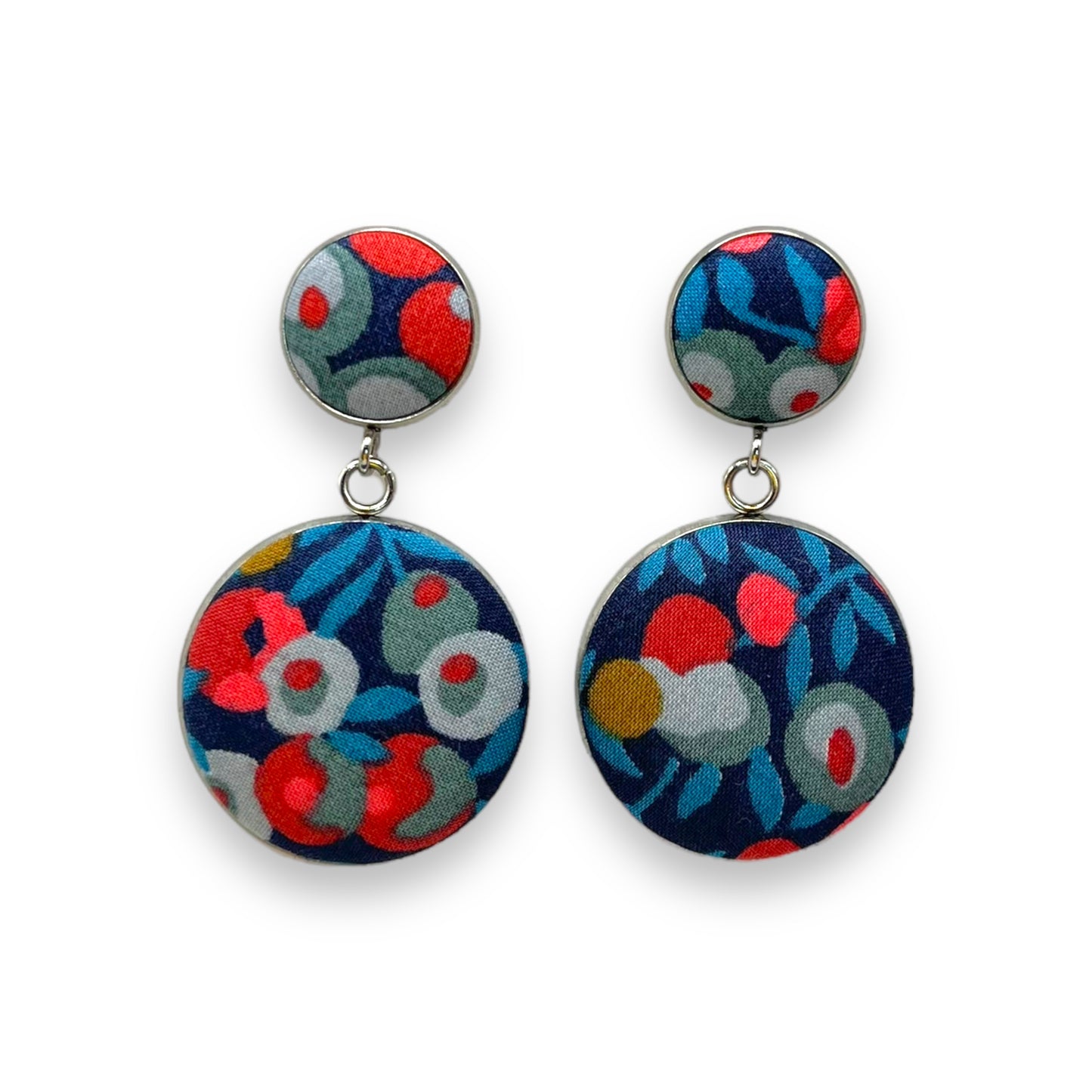Button Earrings - Liberty Wiltshire Navy