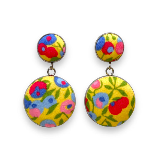 Button Earrings - Liberty Wiltshire Yellow
