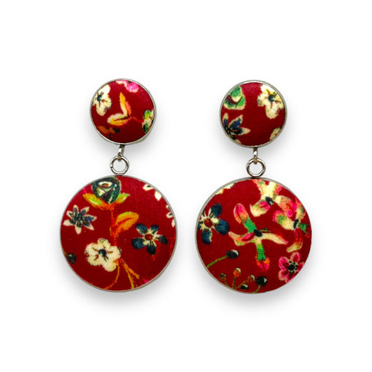 Button Earrings - Liberty Donna Maroon