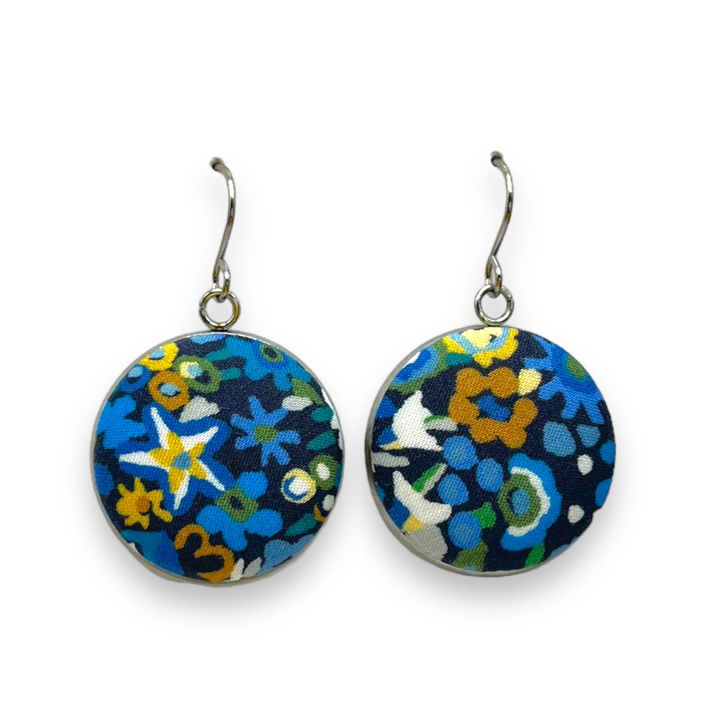 Button Earrings - Liberty Dazzle Blue