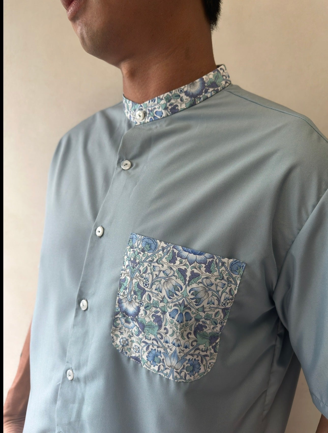 Mandarin Collar with Pocket Shirt - Liberty Lodden
