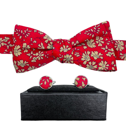 Bow Tie & Cufflinks Matching Set - Liberty Capel Red