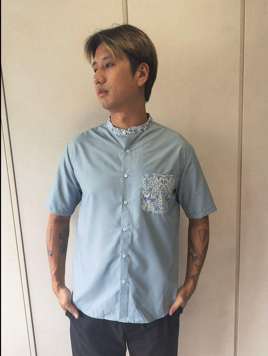 Mandarin Collar with Pocket Shirt - Liberty Lodden