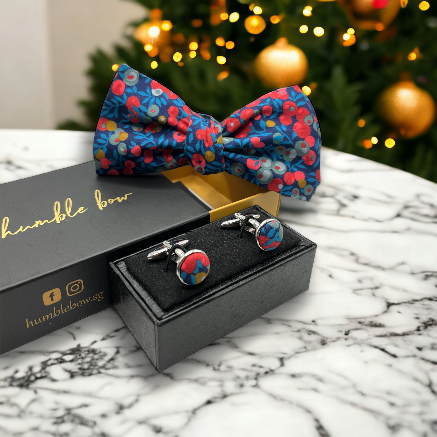 Bow Tie & Cufflinks Matching Set - Liberty Wiltshire Navy