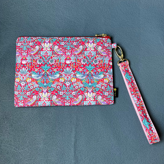 Wristlet Zip Pouch - Liberty Strawberry Thief Red
