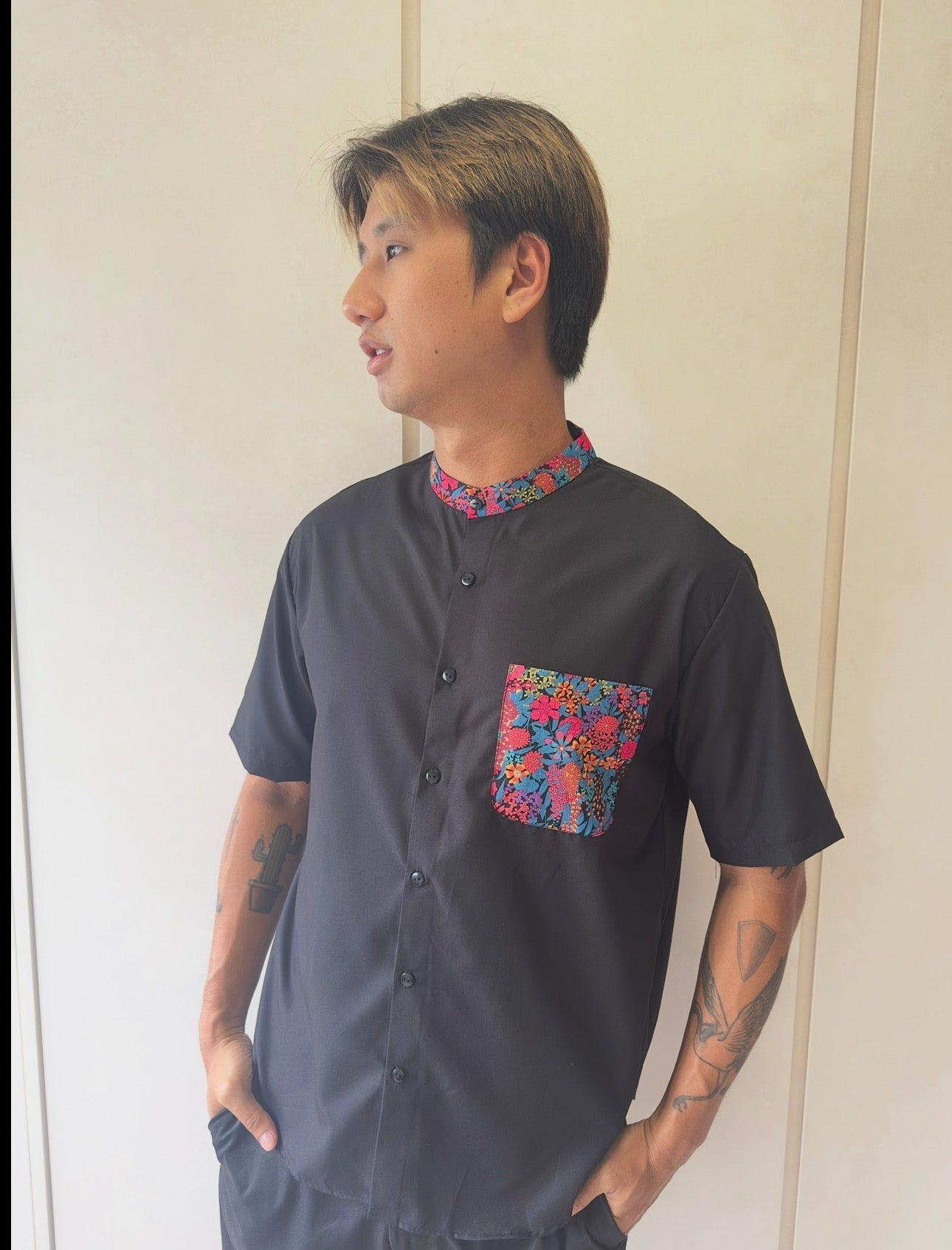 Mandarin Collar with Pocket Shirt - Liberty Ciara