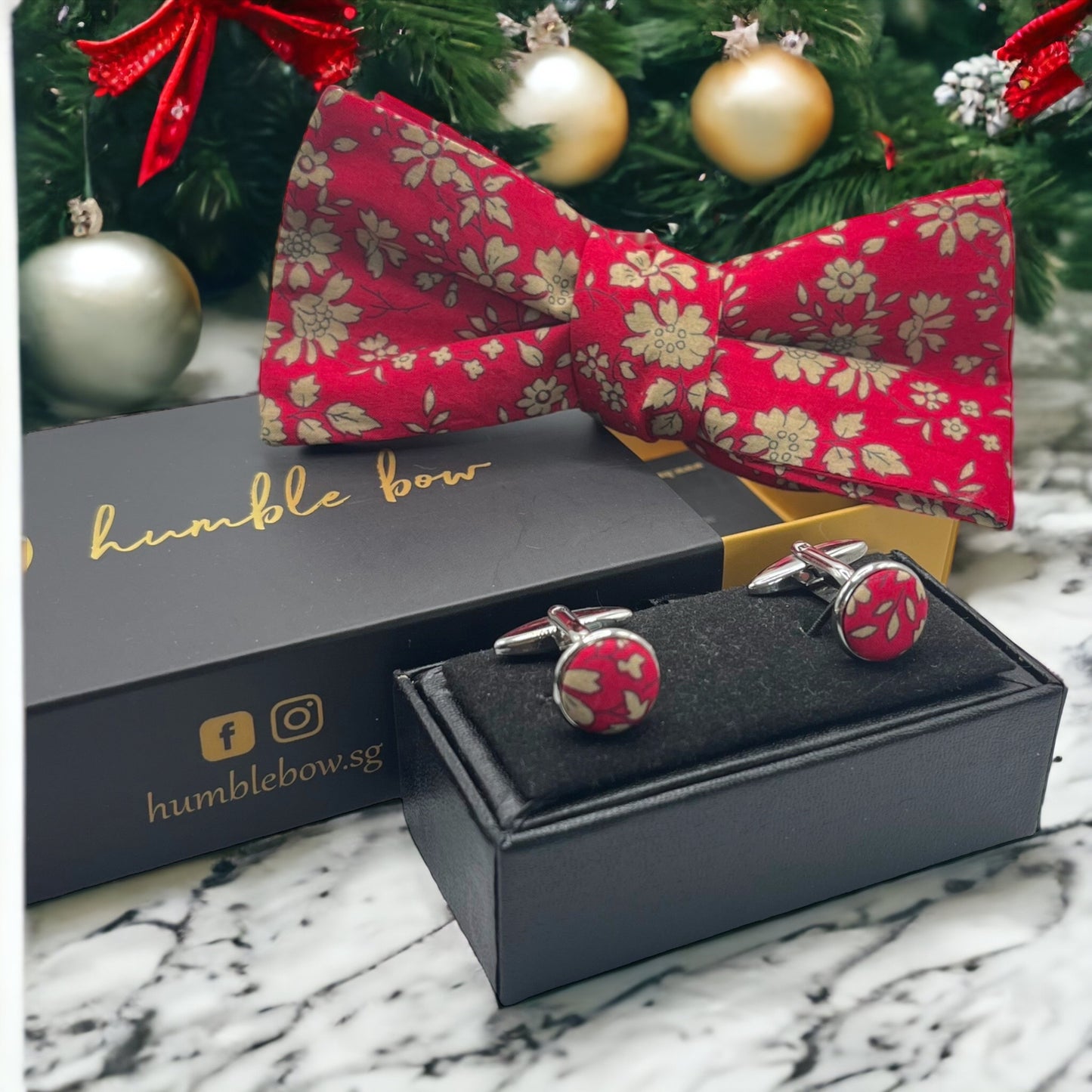 Bow Tie & Cufflinks Matching Set - Liberty Capel Red