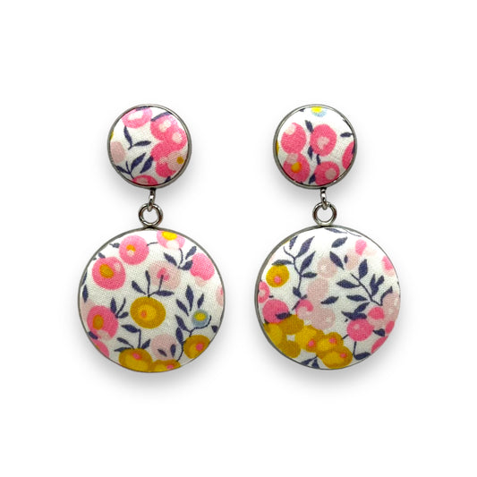 Button Earrings - Liberty Wiltshire Bud Pink