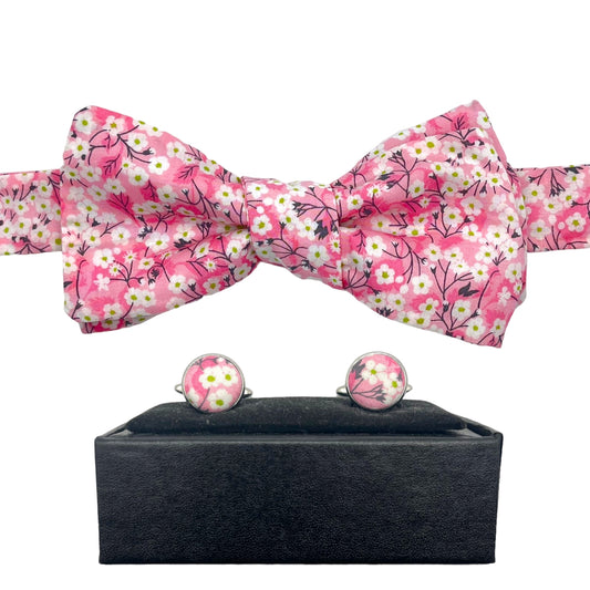 Bow Tie & Cufflinks Matching Set - Liberty Mitsi Pink